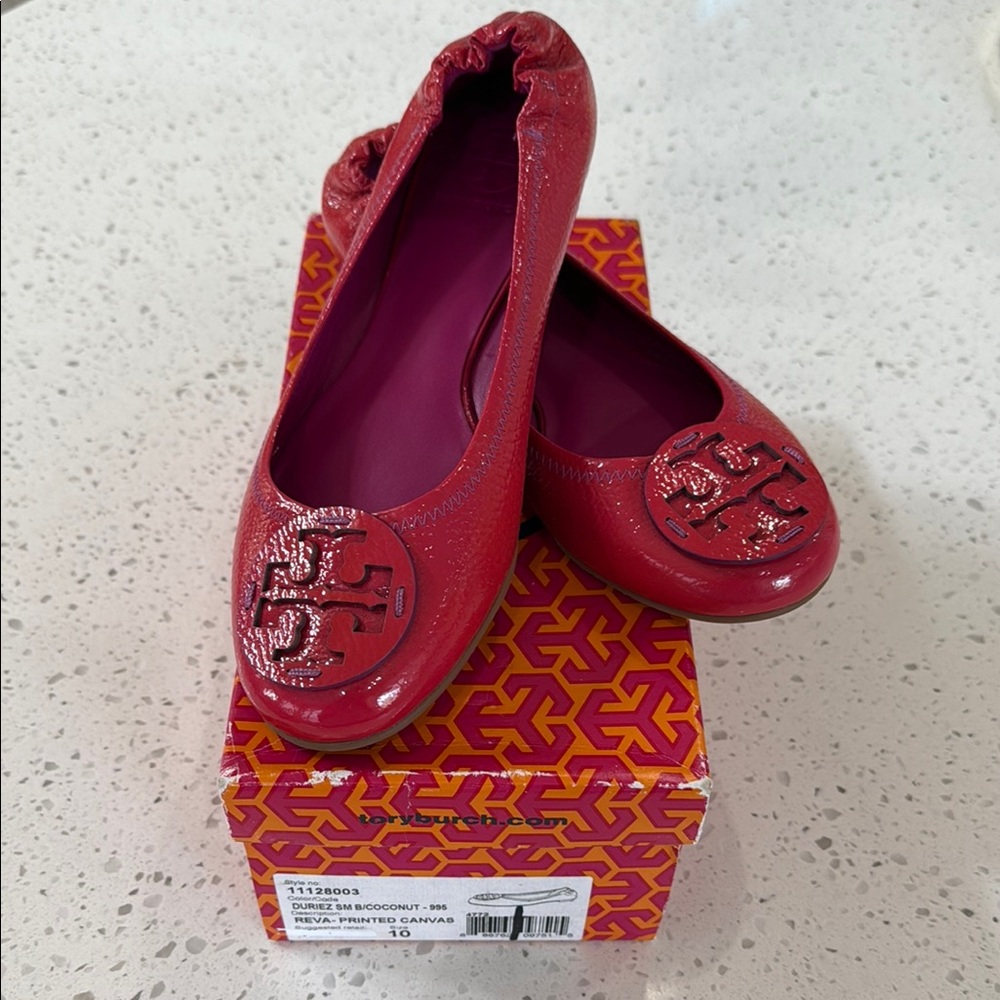 Tory Burch Hot Pink Flats with Logo Medallion